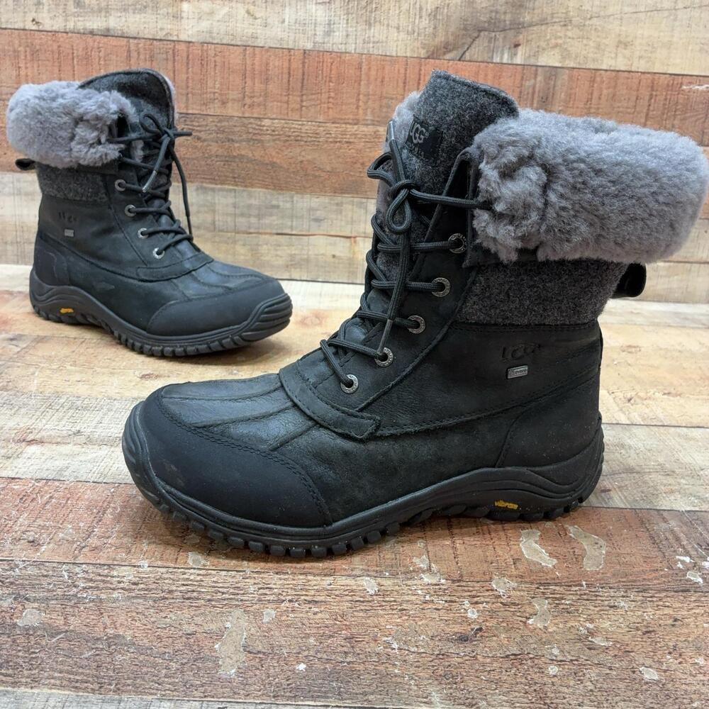 UGG 1008465 Snow Boots Womens Size 12 43 Black Leather Faux Fur Waterproof